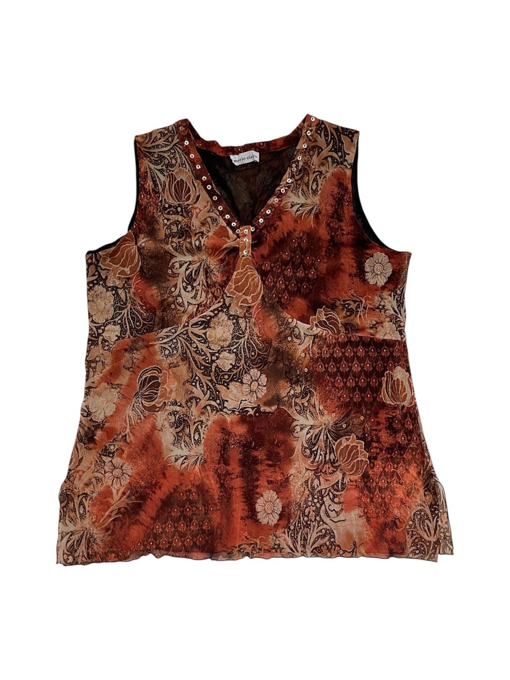 Floral Orange and Brown Fairy Grunge Whimsigoth Mesh Tank Top